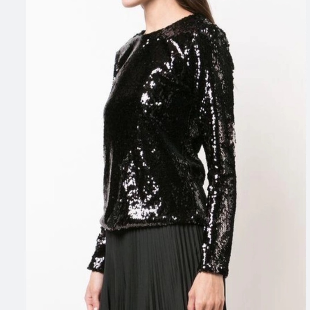 RACIL black sequin long sleeve jewel neck top worn once with back hidden zipper